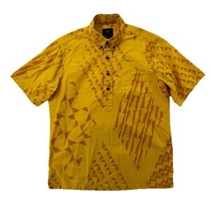 Sig Zane Designs Aloha Shirt Mens Medium Yellow Geometric Hawaiian Button Front